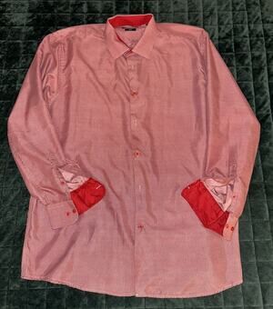 Nine West Mens Long Sleeve Collared Shirt Extra Large (XL) Red Business